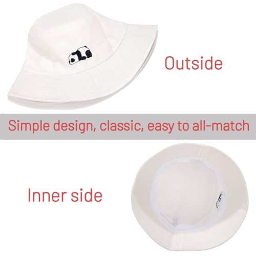 Cotton Bucket Hat for Women Men Summer Travel Sun Beach Bucket Cap, Unisex Outdoor Fisherman Hat - color: Panda White