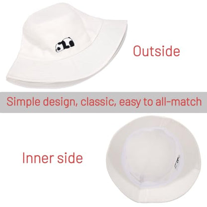 Cotton Bucket Hat for Women Men Summer Travel Sun Beach Bucket Cap, Unisex Outdoor Fisherman Hat - color: Panda White