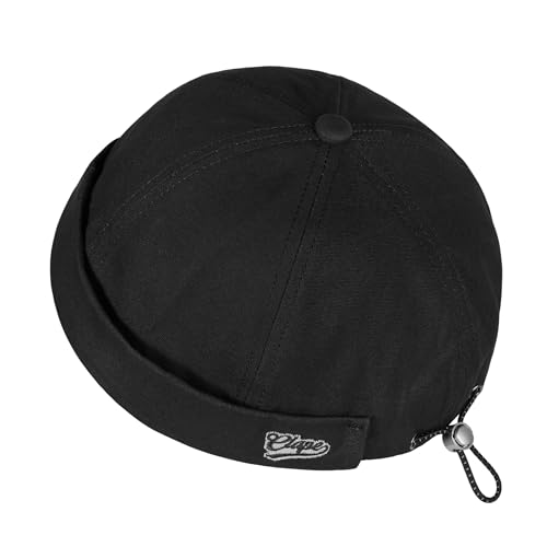 Croogo Brimless Hat for Men Cotton Docker Cap Adjustable Retro Skullcap - color: Black