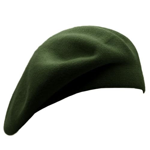 Wheebo Reversible Solid Color French Beret Hat for Women and Girls - color: Army Green