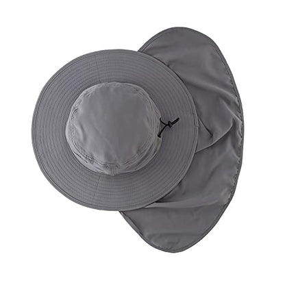 Home Prefer UPF50 Mens Sun Hat with Neck Flap Quick Dry UV Protection Cap Womens Wide Brim Fishing Hat Neck Flap Beach Garden - color: Dark Grey