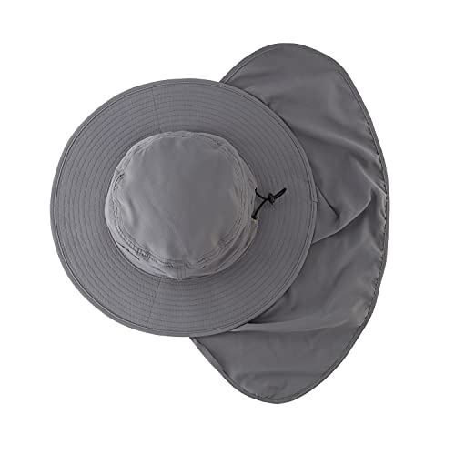 Home Prefer UPF50 Mens Sun Hat with Neck Flap Quick Dry UV Protection Cap Womens Wide Brim Fishing Hat Neck Flap Beach Garden - color: Dark Grey