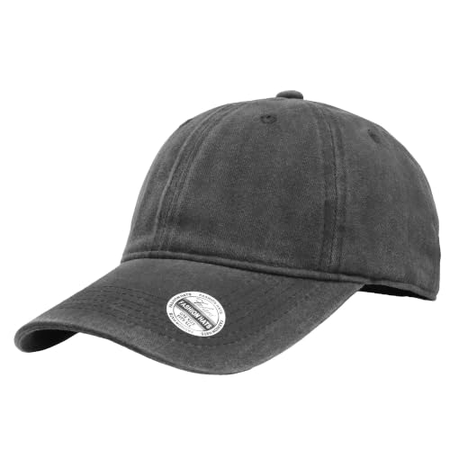 Falari Vintage Washed Cotton Baseball Caps, Original Classic Adjustable Size Low Profile Unconstructed Distressed Dad Hat - color: 2pk - Black & Khaki