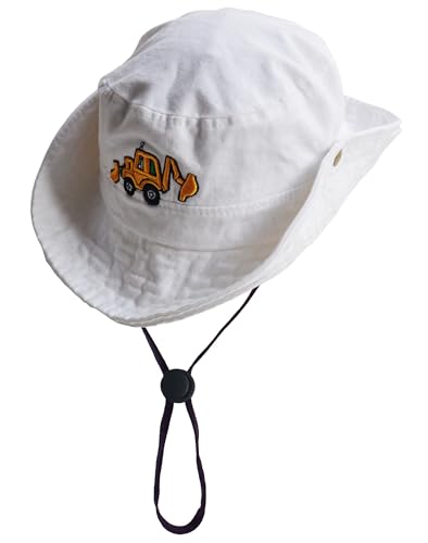 Safari Kids Sun Hat Bucket Boys Excavator Beach UPF 50+ Fishing Hat Toddler Girls Boonie Cap for 2-8T - color: White