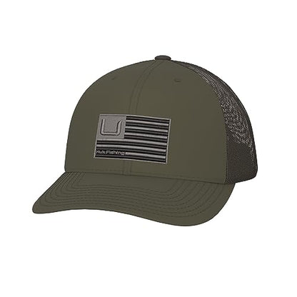 Mens Trucker Hat, Anti-Glare Snapback Fishing Hat for Men - color: Huk and Bars - Moss
