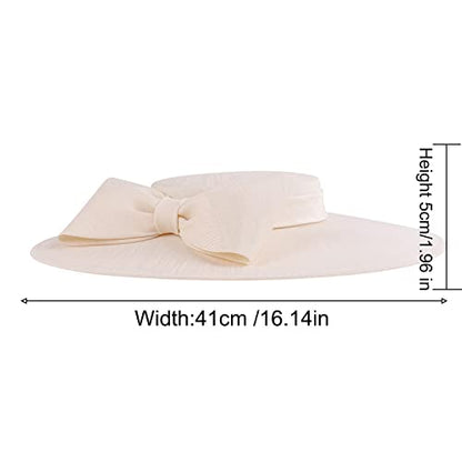 Fascinators Women Wide Brim 20s 50s Derby Pillbox Hat Bowknot Cocktail Tea Party Church Dress Hats - color: Beige