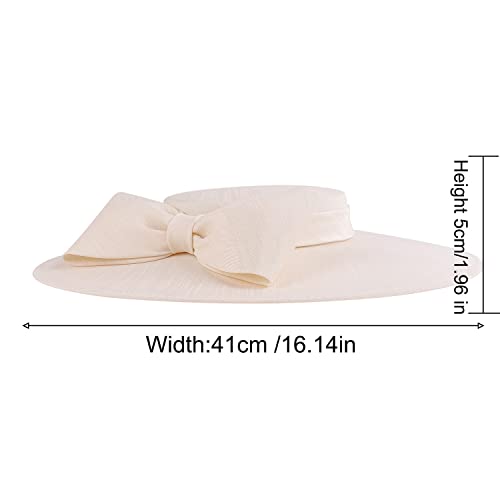 Fascinators Women Wide Brim 20s 50s Derby Pillbox Hat Bowknot Cocktail Tea Party Church Dress Hats - color: Beige