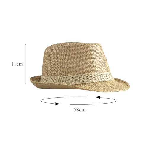 Straw Unisex Fedora Sun Hat Short Brim Panama Summer Hats Trilby Jazz Beach UPF 50+ Vintage 1920s UV Protection Travel Cap - color: Khaki
