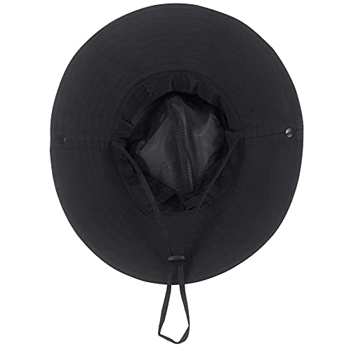 Muryobao Women's Ponytail Sun Hat UV Protection Foldable Mesh Wide Brim Beach Fishing Hat - color: Pure Black