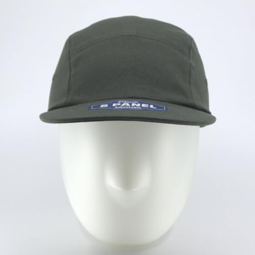 The Vintage Year 5 Panel Camper Hat – Cotton Low Profile Cap, Flat Bill, Adjustable, Men Women - color: Canvas - Army Olive