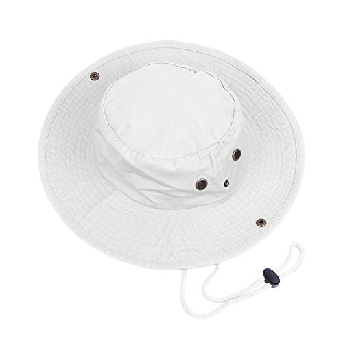 Bucket Hats with String Wide Brim Hiking Fishing UV Sun Protection Safari Unisex Boonie - color: White, size: Small-Medium
