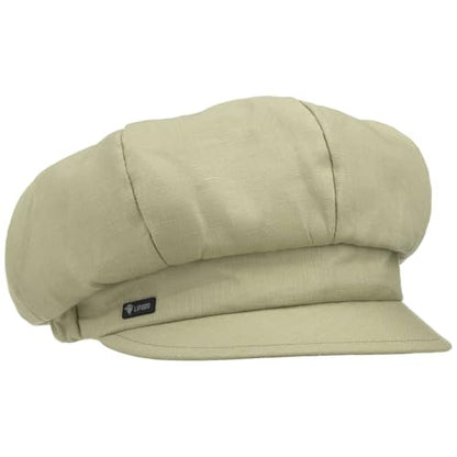Lipodo Classic Baker Boy Cap Made in Italy Linen Cotton Ladies Elastic Band Spring Summer - color: Light Olive