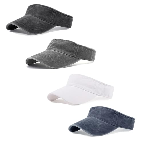 3 Pack Sun Visors for Women Men Cooling Lightweight Sports Sun Hats Adjustable Twill Cotton Run Visor - color: Black+navy+darkgray+white, size: One Size