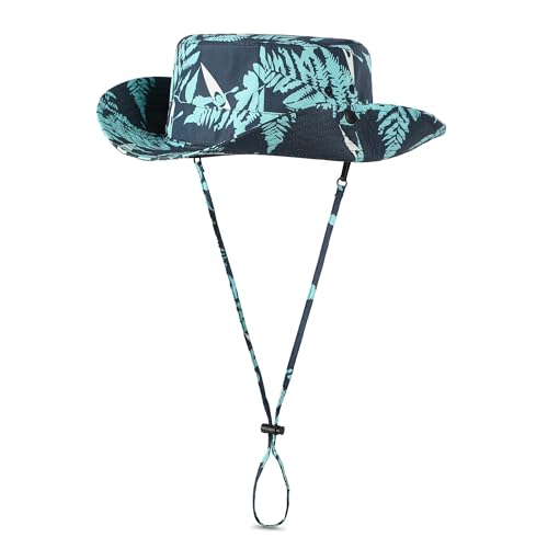 Printed Bucket Hat UPF 50+ Sun Hat, Women Men Roll-Up Brim Boonie Hat - color: Dark Blue