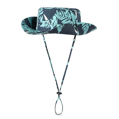 Printed Bucket Hat UPF 50+ Sun Hat, Women Men Roll-Up Brim Boonie Hat - color: Dark Blue