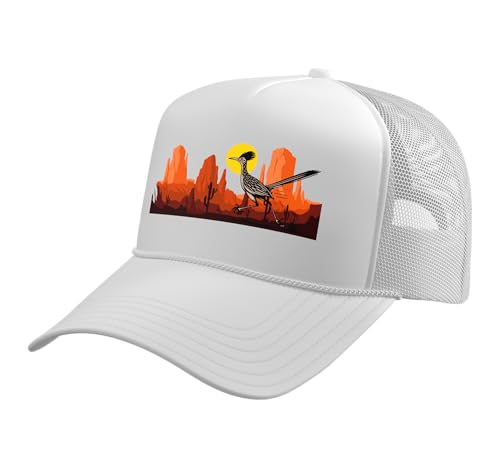 Roadrunner Bird Desert Vibes Arizona New Mexico Nevada Trucker Hat with Adjustable Mesh Back - color: White