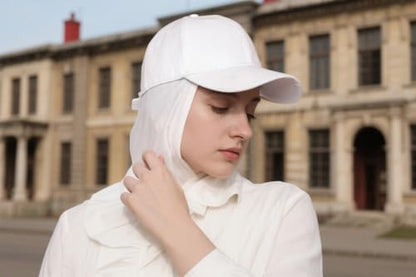 One-Piece Hijab Baseball Cap for Women Quick Dry Sun Hat Outdoor Headscarf - color: White