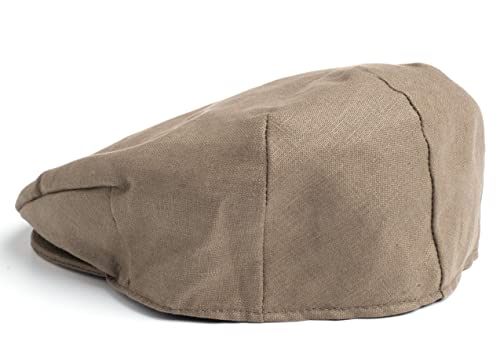 Hanna Hats Traditional Irish Tweed Wool Vintage Cap. Unisex Cabbie Hat. Stud Fastener & Taffeta Lining. 100% Made in Ireland. - color: Khaki, size: XX-Large