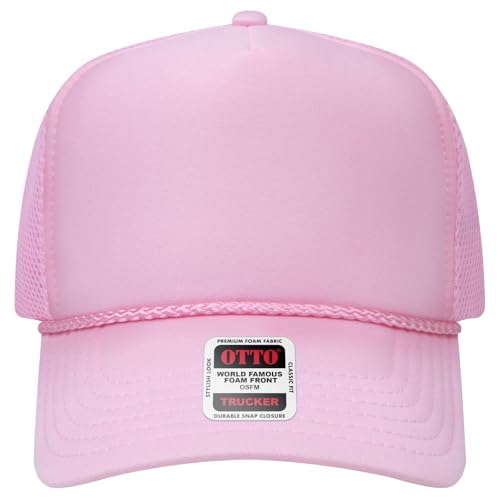 OTTO Cap 5 Panel High Crown Air Mesh Back Trucker Hat | Bulk Packs - color: 012 - Soft Pink