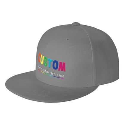 Custom Snapback Hats for Men Personalized Hip Hop Flat Bill Brim Baseball Cap Add Your Own Text Photo Logo - color: Single Color - Grey