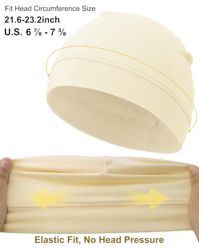 3-Pack 100% Cotton Skull Cap for Men Women Helmet Liner Caps - color: 3pcs-beige,pink,wine Red