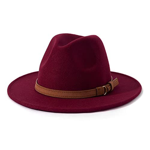 Lisianthus Men & Women Vintage Wide Brim Fedora Hat - color: Wine, size: Large