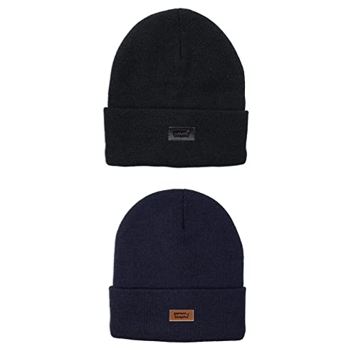 Levi's Mens All-Season Hero Beanie Soft Knit Cuffed Winter Hat, Warm & Comfortable Everyday Style - color: Black Solid & Navy Solid