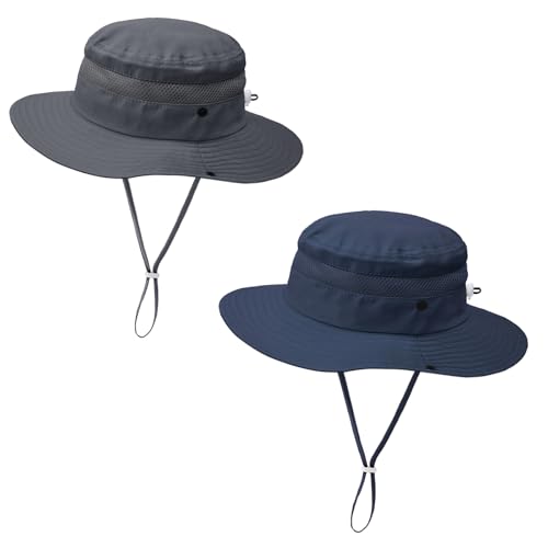 ZOORON Outdoor Kids Sun Hat UPF 50+ Quick Dry Bucket Hat for Boys Girls - color: 2pack-navy/Dark Grey