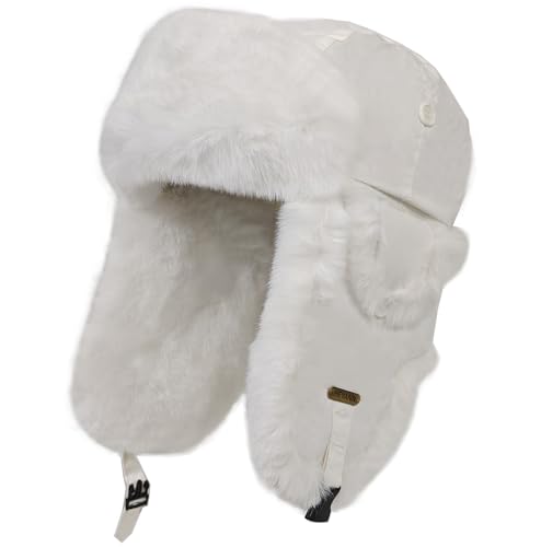 Trapper Hat for Men Women Faux Fur Aviator Russian Ushanka Hat Winter Hunting Hats with Ear Flaps Fur Tropper Bomber Ski Hats - color: White, size: Small-Medium