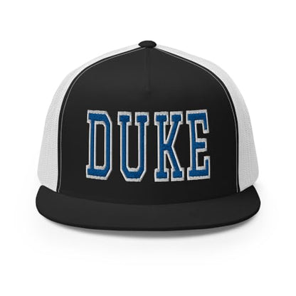NG Duke Flat Bill Embroidered Trucker Hat High Crown Adjustable Cap - color: Black/ White