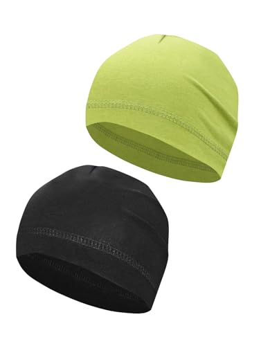 Cotton Skull Caps Lightweight Summer Beanie Hat Thin Sleep Sleeping Hats Chemo Caps Running Helmet Liner - color: Black & Sage