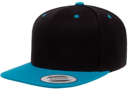 YP Classics 6089 Wool-Blended 6 Panel High Profile Flatbill Snapback Cap - color: Black/Teal