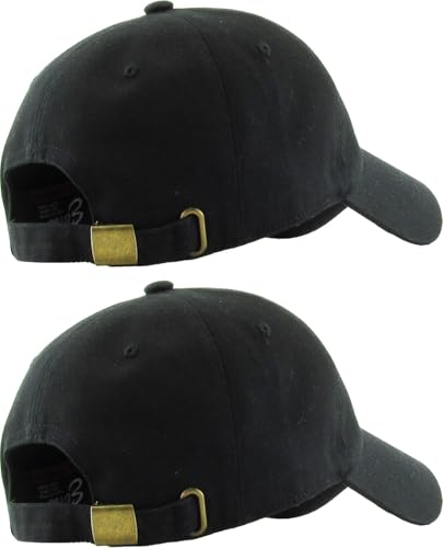 KBETHOS Classic Unisex Cotton Adjustable Low Crown Baseball Cap – Plain Dad Hat - color: Black + Black (2 Pack)