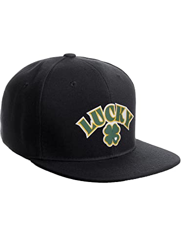 Daxton Classic Snapback St.Patrick Day 3D Lucky Clover Flat Bill Visor Hat - color: Black, style: Lucky Clover