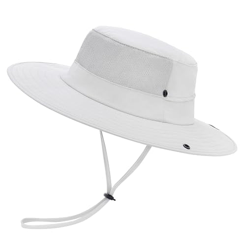 Cooling Sun Bucket Hat, UPF 50+ Wide Brim Boonie Hat with Ponytail Hole - color: 01 Off White