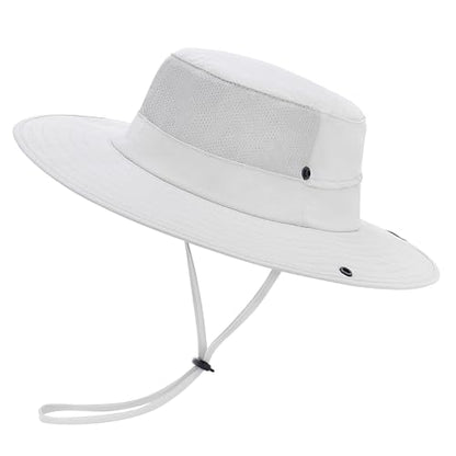 Cooling Sun Bucket Hat, UPF 50+ Wide Brim Boonie Hat with Ponytail Hole - color: 01 Off White