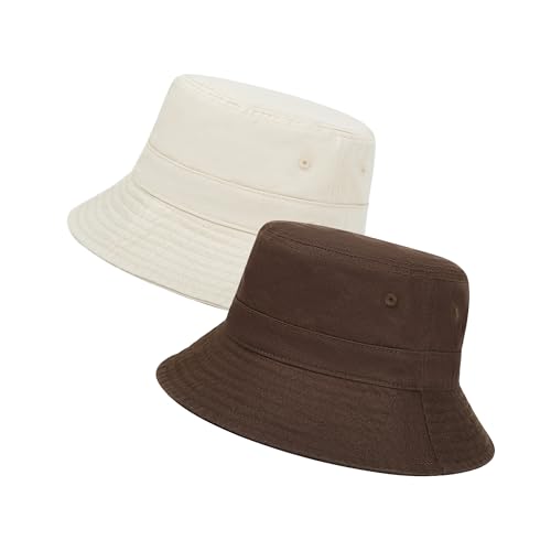 Cotton Bucket Hat Packable Beach Sun Hat for Women Men - color: Coffee+milkcoffee