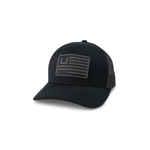 Mens Trucker Hat, Anti-Glare Snapback Fishing Hat for Men - color: Huk and Bars - Black