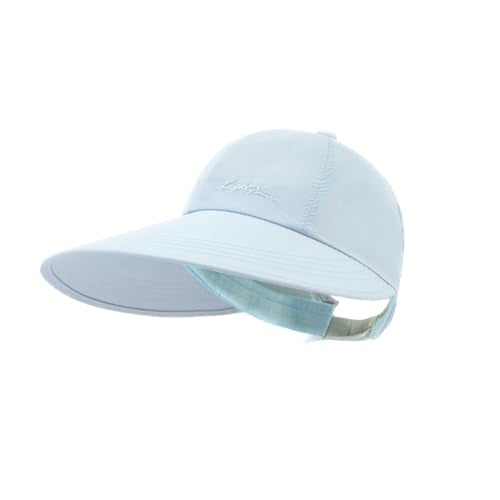 Sun Hats for Women Outdoor Wide Brim UV Protection Hollow Top Summer Beach Packable Visor with Ponytail-Hole - color: Blue