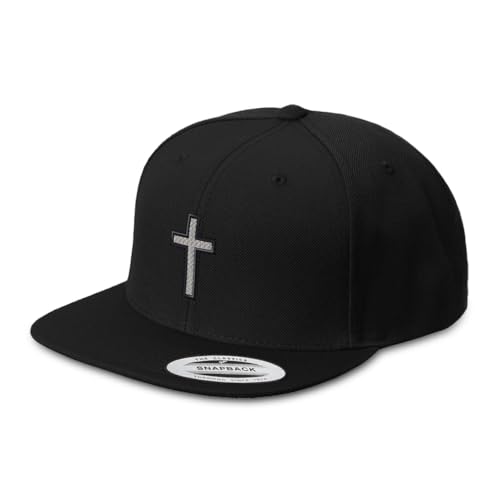 Custom Flat Brim Snapback Cap Cross Black Faith Jesus Christ Christian - color: Black Design Only