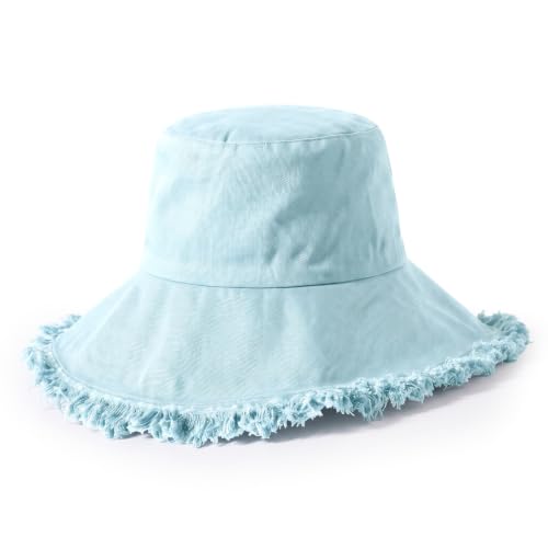 CHOK.LIDS Frayed Bucket Hat Washed Cotton Floppy Wide Brim Boonie Cap - color: Slate Blue