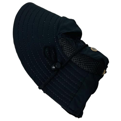 Packable and Adjustable Mesh Boonie Sun Hat with Neck Flap - color: Black 2