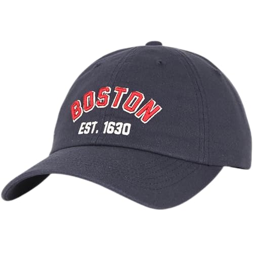 E BY ELIDAN Boston EST 1630 Dad Hat, Embroidered Cotton Baseball Cap - color: Navy Est 1630 Red
