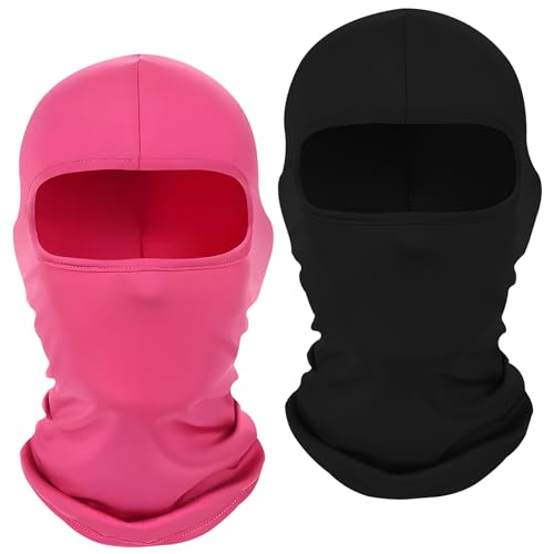 2Pcs Full Face Cover Ski Mask Balaclava Unisex Hood Cap Neck Gaiter UV Protector for Outdoor Sports Snowboard Travel - color: Black+hot Pink
