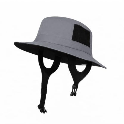 Surblue Surf Bucket Hat with Widened Chin Straps UPF 50+ Windproof Sun Hat Adjustable Packable Cap for Water Sports Surfing - color: Darkgray