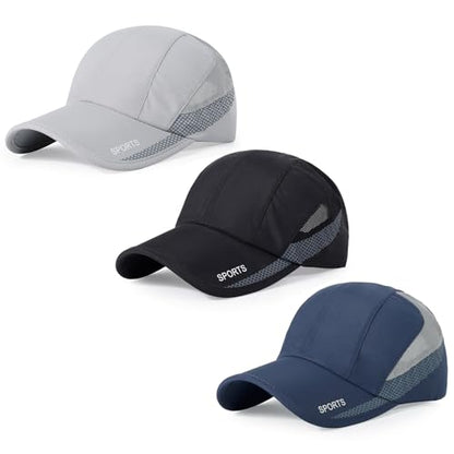 HH HOFNEN Quick Dry Cap Lightweight Running Sports Golf Hat for Men Women - color: #3 Light Grey+black+navy