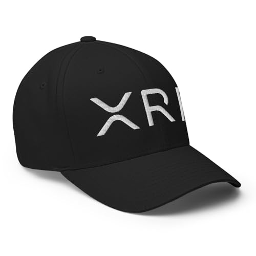 FX XRP Crypto Fitted Hat Embroidered Curved Bill Mid Crown Closed-Back Structured Twill Cap - color: Black, size: Small-Medium
