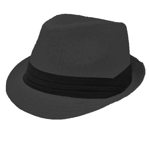 for Men Women Summer Fedora Panama Hat Trilby Cuban Straw Sun Hats Short Brim with Black Band - color: Black, size: Small-Medium