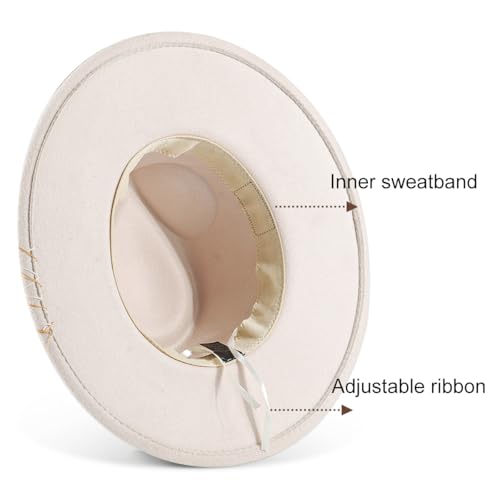 Big Brim Fedora Mens Women Boho Hat Handmade Dress Up Hats - color: Beige