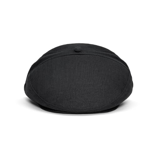 Sterkowski Swede Cap | 100% Linen Flat Cap For Men and Women | Super Airy 5 Panels Summer Cap without Lining - color: Black, size: 7 3/4